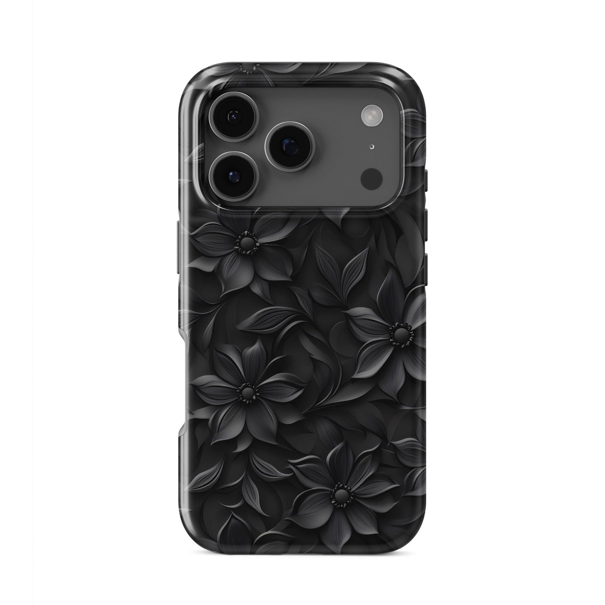 Dark Flora Tough Phone Case with black floral pattern and dual-layer protection
