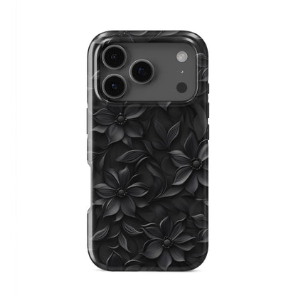 Dark Flora Tough Phone Case with black floral pattern and dual-layer protection