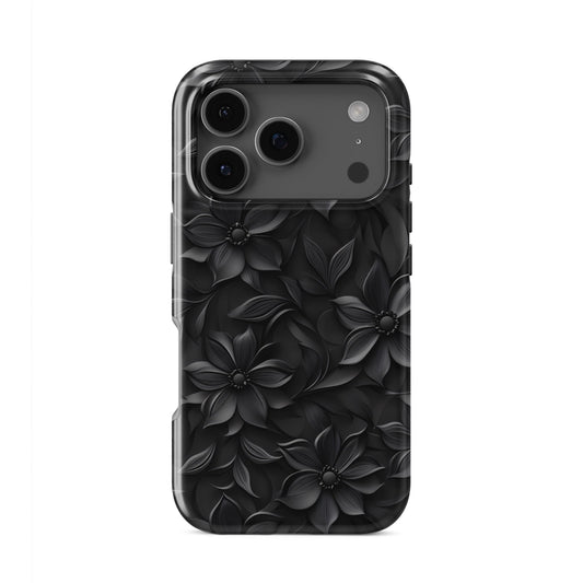 Dark Flora Tough Phone Case with black floral pattern and dual-layer protection