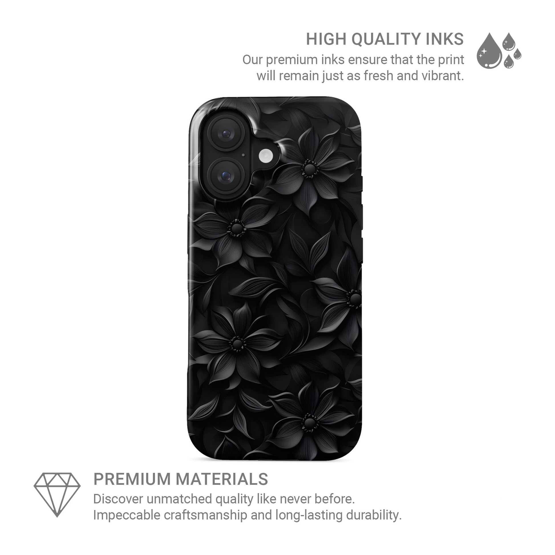 Dark Flora Tough Phone Case with black floral pattern and dual-layer protection