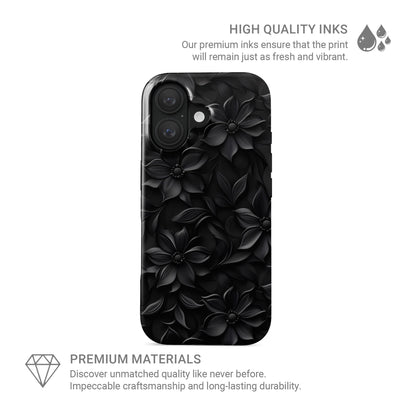 Dark Flora Tough Phone Case with black floral pattern and dual-layer protection