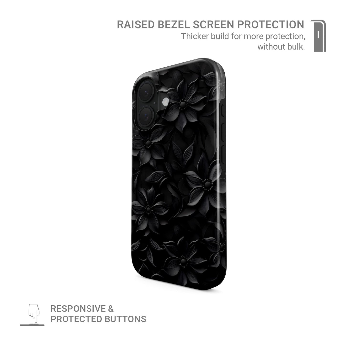Dark Flora Tough Phone Case with black floral pattern and dual-layer protection