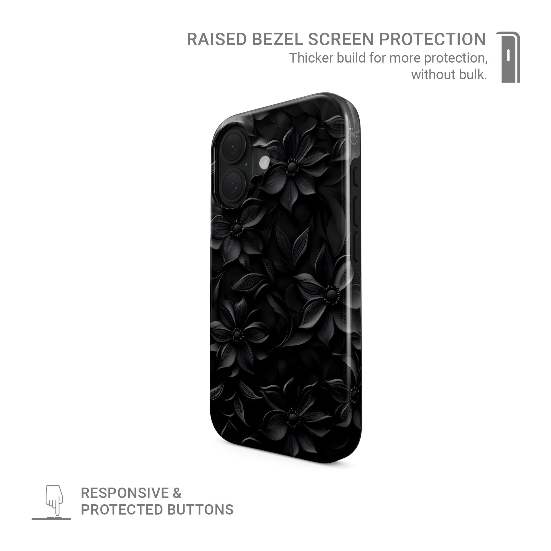 Dark Flora Tough Phone Case with black floral pattern and dual-layer protection