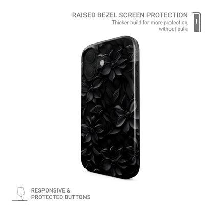 Dark Flora Tough Phone Case with black floral pattern and dual-layer protection