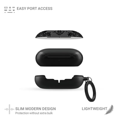 Dark Majesty Samsung Buds Tough Case with black damask pattern, glossy finish, and slim, impact-resistant build.