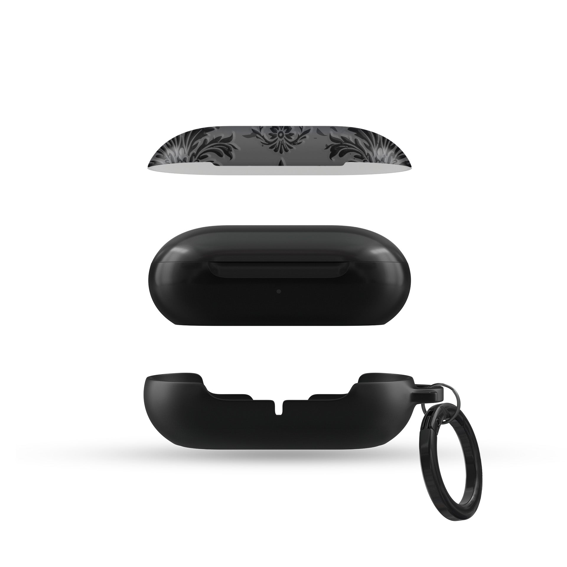 Dark Majesty Samsung Buds Tough Case with black damask pattern, glossy finish, and slim, impact-resistant build.
