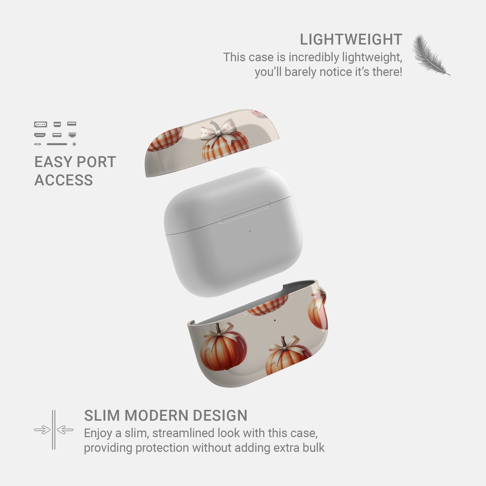 Protective autumn AirPods Pro case with chic pumpkin design
