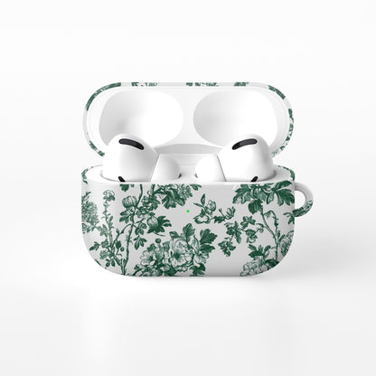Emerald Enchantment AirPods Case – vintage green floral design with glossy finish, slim scratch-resistant cover for Apple AirPods Pro, Pro 2, AirPods 3, and AirPods 2.