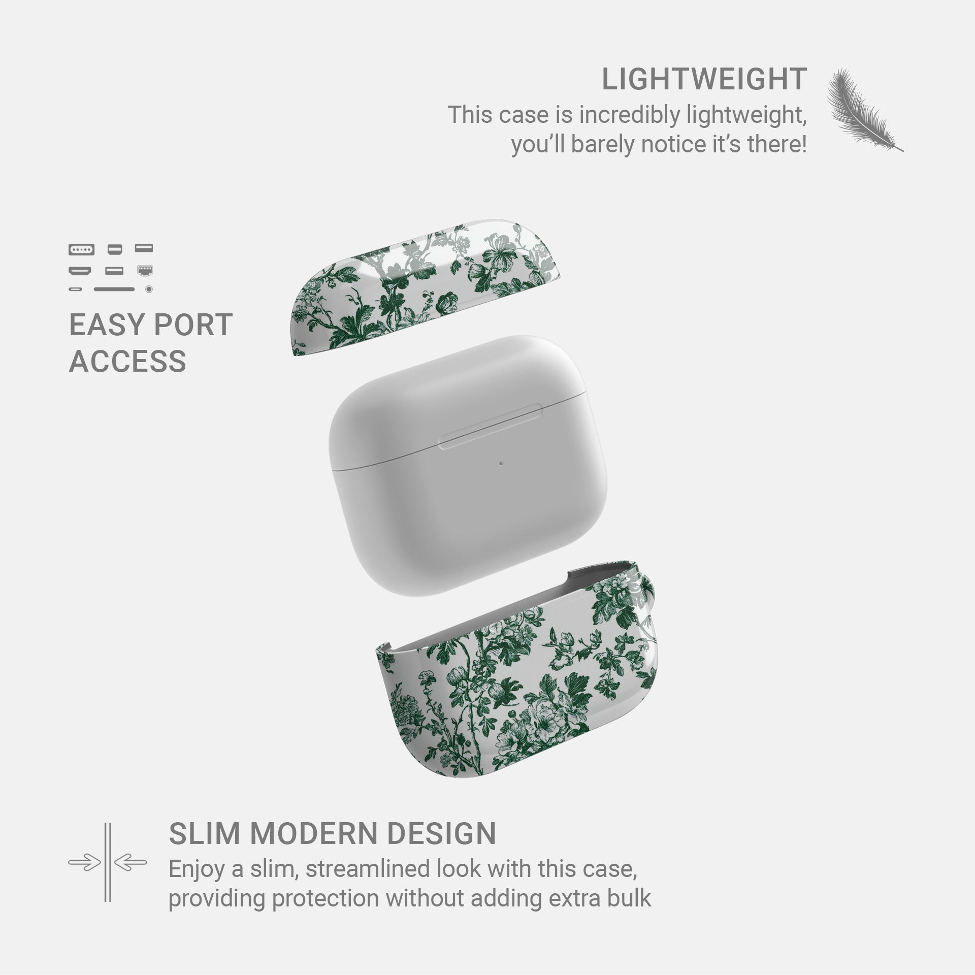 Emerald Enchantment AirPods Case – vintage green floral design with glossy finish, slim scratch-resistant cover for Apple AirPods Pro, Pro 2, AirPods 3, and AirPods 2.