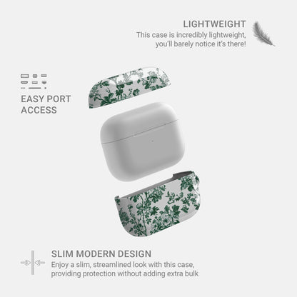 Emerald Enchantment AirPods Case – vintage green floral design with glossy finish, slim scratch-resistant cover for Apple AirPods Pro, Pro 2, AirPods 3, and AirPods 2.