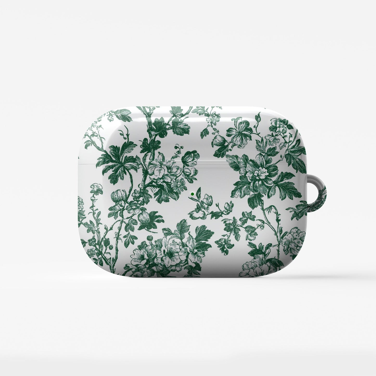 Emerald Enchantment AirPods Case – vintage green floral design with glossy finish, slim scratch-resistant cover for Apple AirPods Pro, Pro 2, AirPods 3, and AirPods 2.