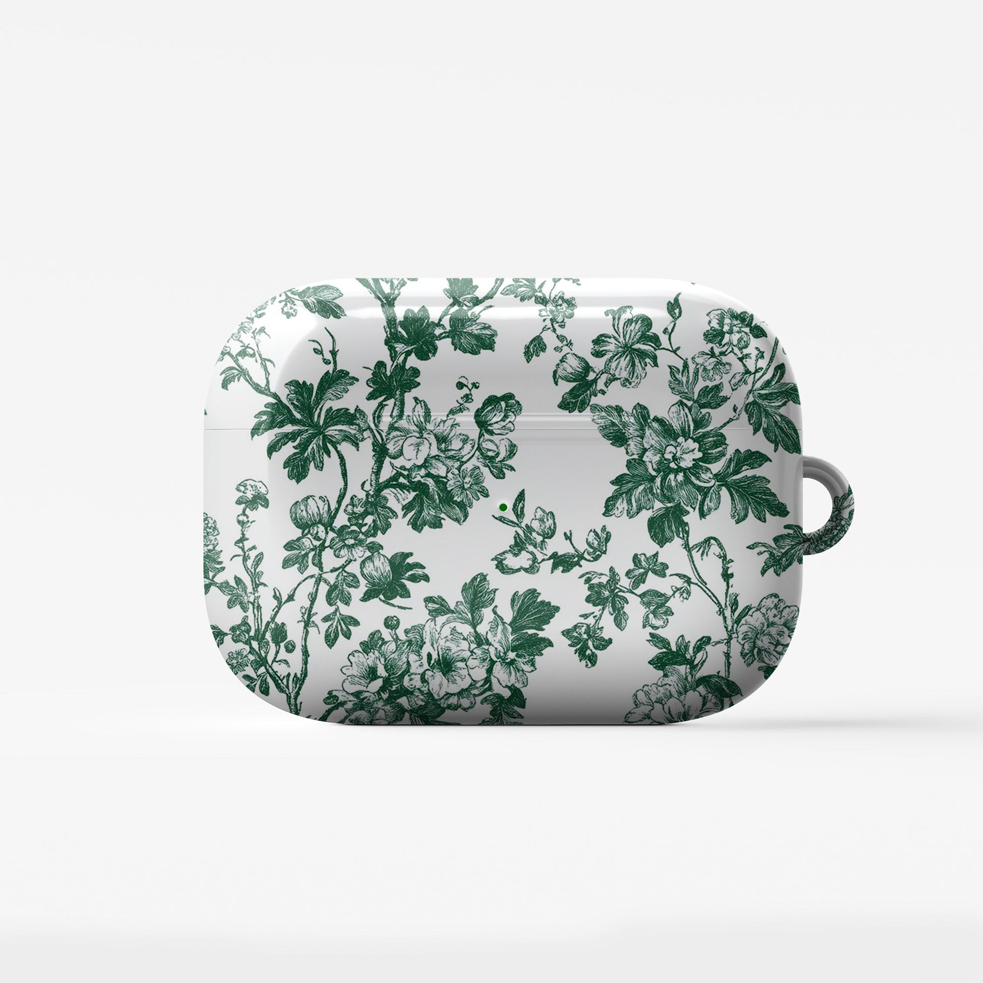 Emerald Enchantment AirPods Case – vintage green floral design with glossy finish, slim scratch-resistant cover for Apple AirPods Pro, Pro 2, AirPods 3, and AirPods 2.