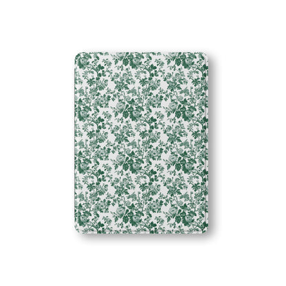 Luxury vegan leather iPad case – emerald floral print with matte finish