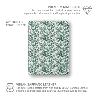 Luxury vegan leather iPad case – emerald floral print with matte finish