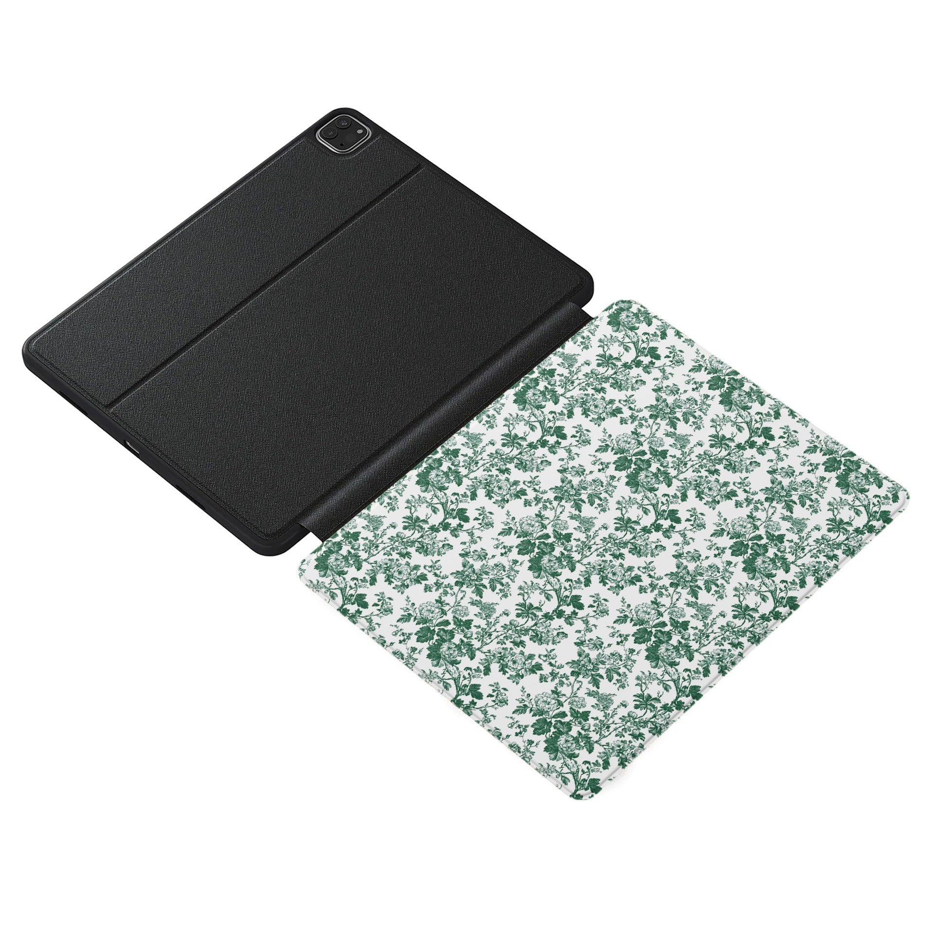 Luxury vegan leather iPad case – emerald floral print with matte finish
