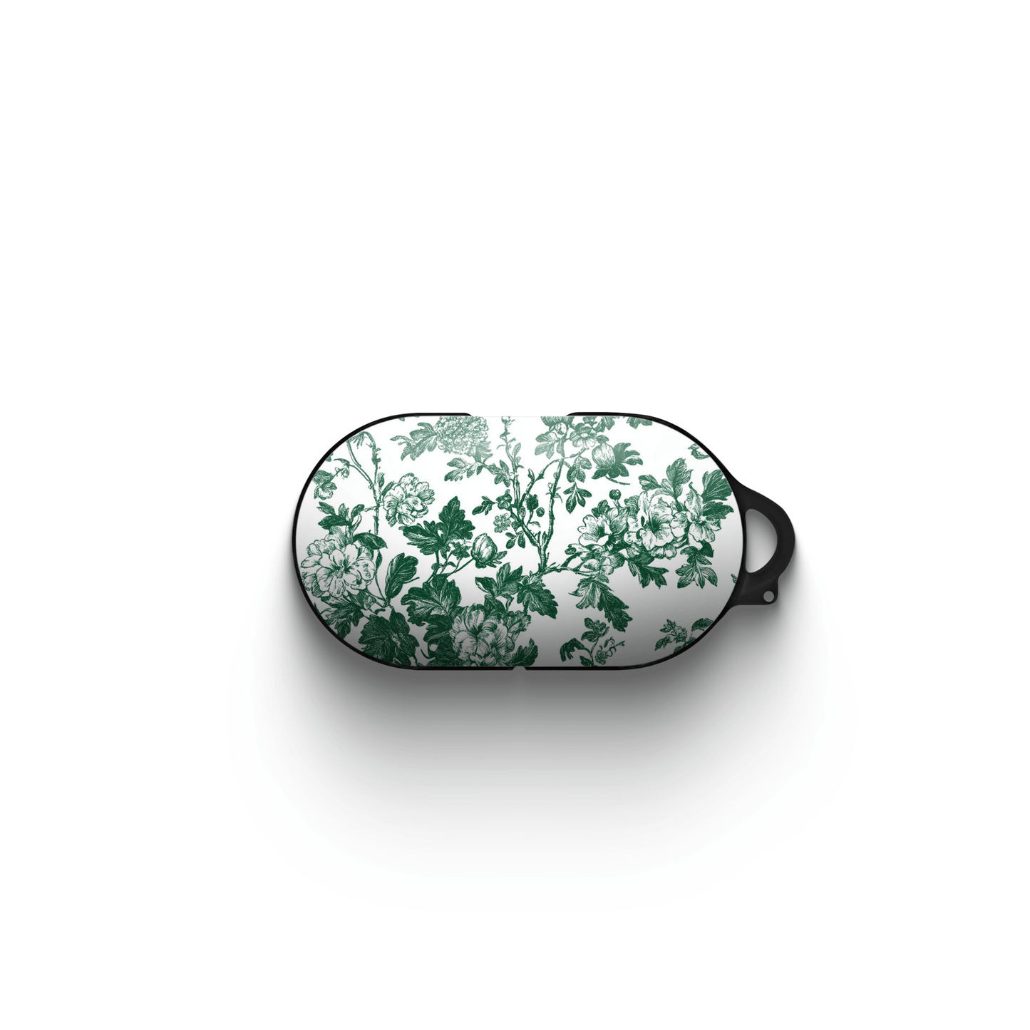 Slim floral Galaxy Buds case with botanical print in emerald green