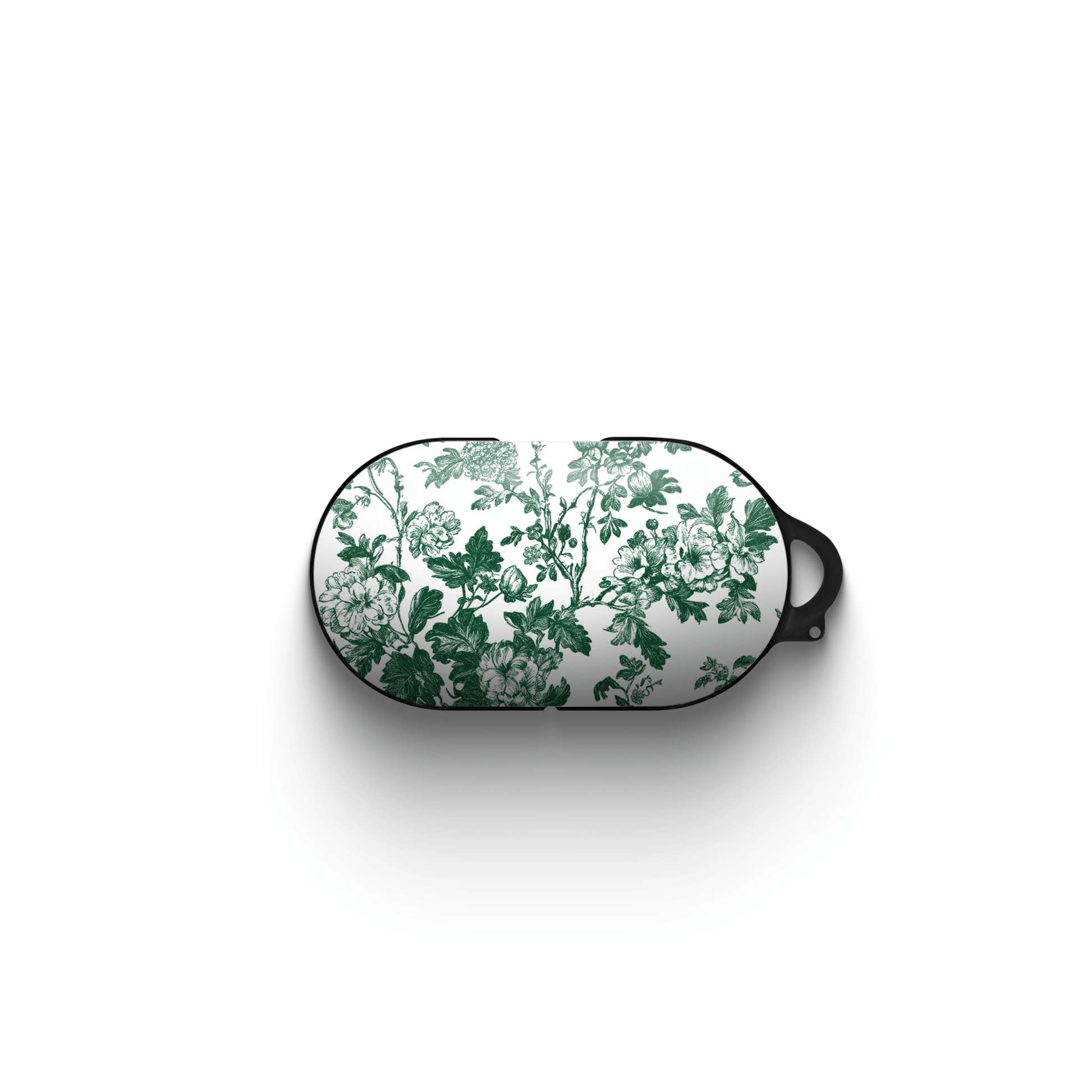 Slim floral Galaxy Buds case with botanical print in emerald green