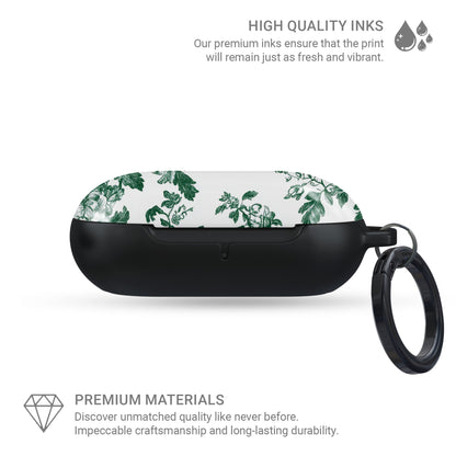 Slim floral Galaxy Buds case with botanical print in emerald green