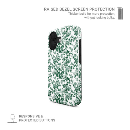 Designer MagSafe phone case – glossy emerald floral pattern for iPhone 8–17