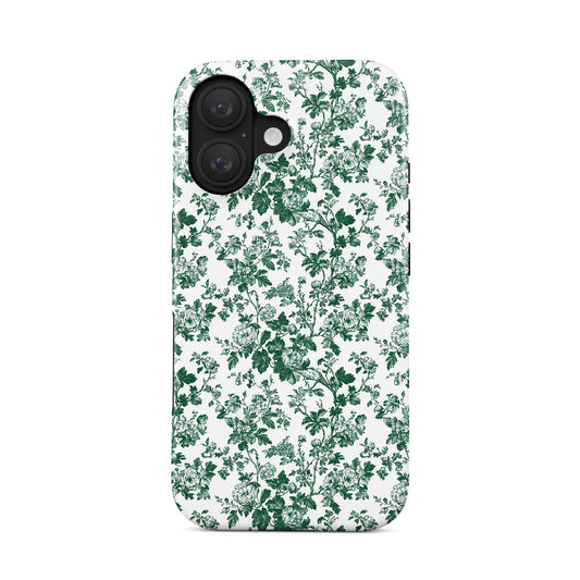 Designer MagSafe phone case – glossy emerald floral pattern for iPhone 8–17