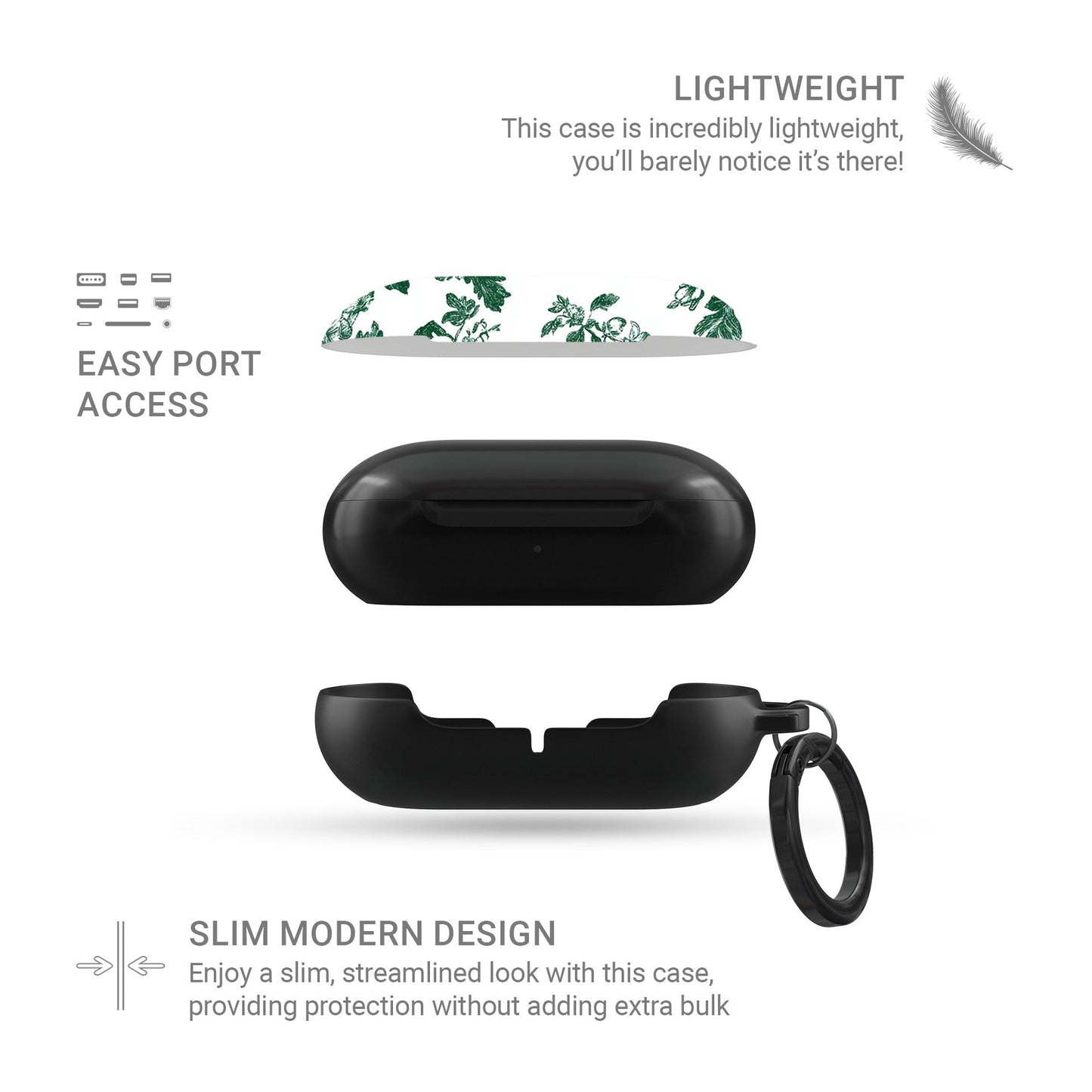 Slim floral Galaxy Buds case with botanical print in emerald green