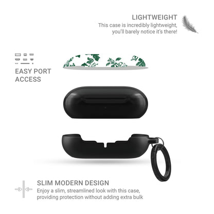 Slim floral Galaxy Buds case with botanical print in emerald green