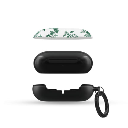 Slim floral Galaxy Buds case with botanical print in emerald green