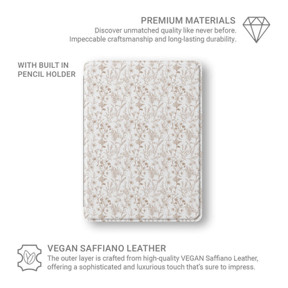 Slim iPad Pro case with Apple Pencil slot and vintage floral design