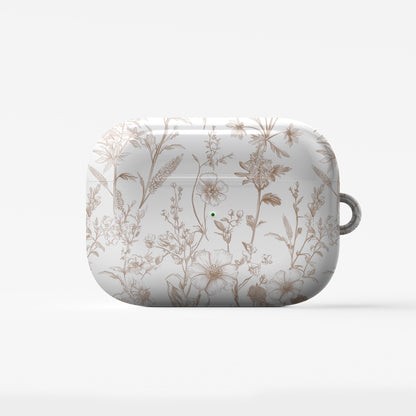 Faded Meadow AirPods Case – vintage beige floral design with glossy finish, slim scratch-resistant cover for Apple AirPods Pro, Pro 2, AirPods 3, and AirPods 2.