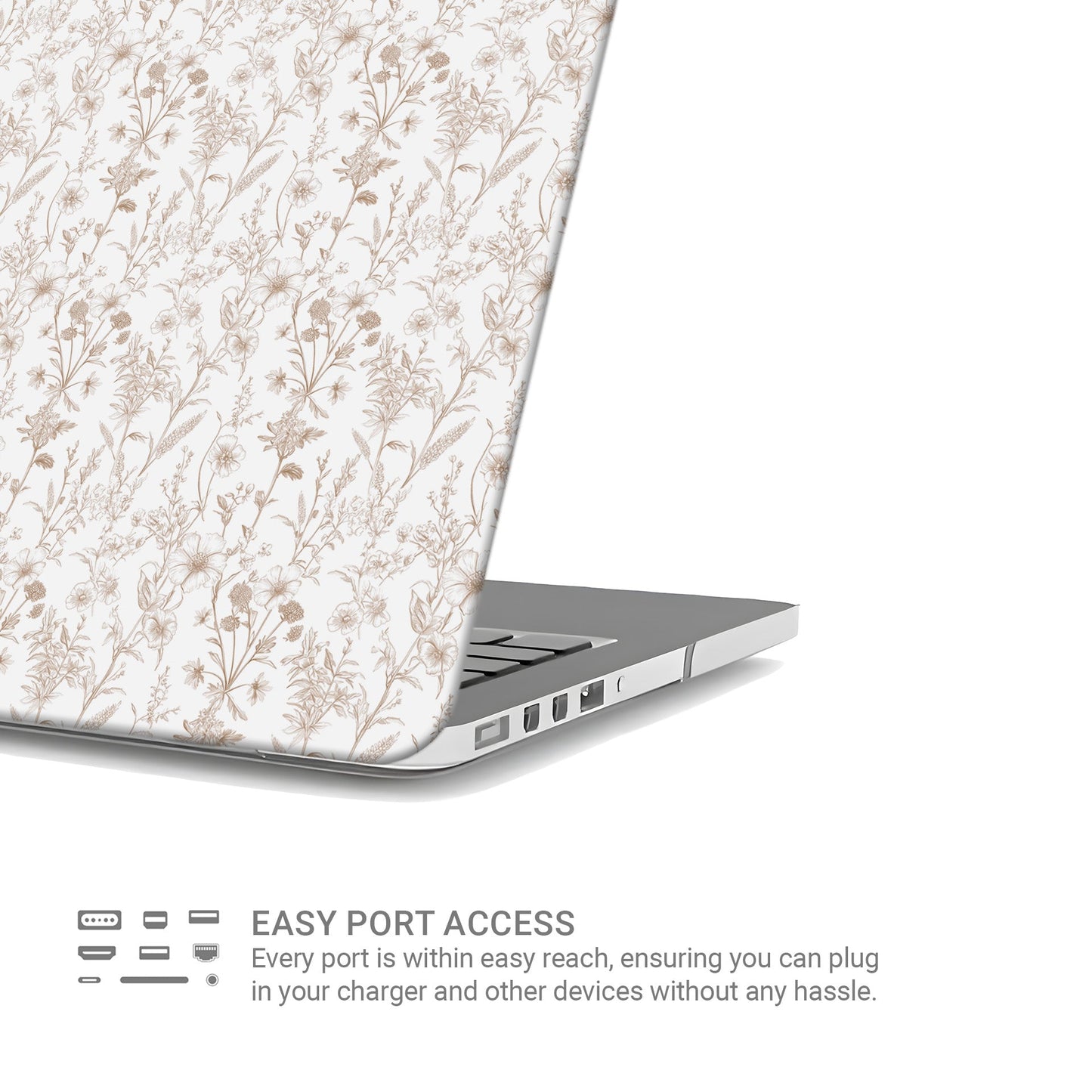 Protective MacBook Pro case – vintage floral matte design in soft beige
