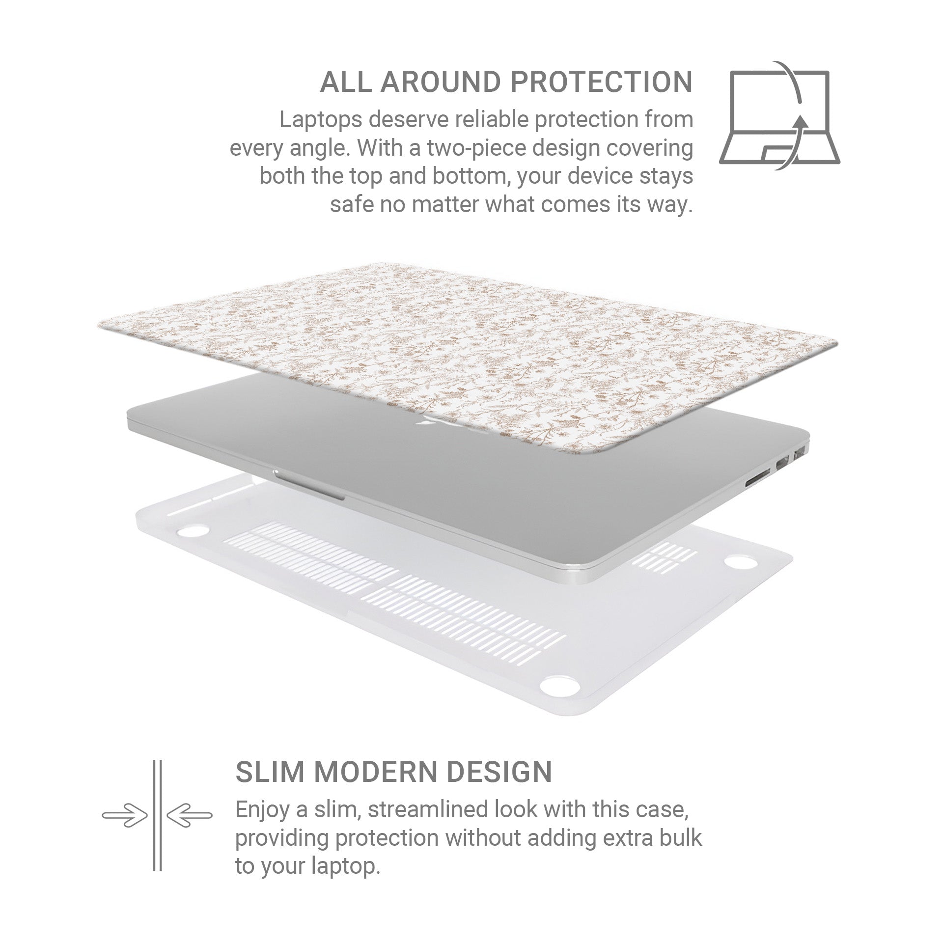 Protective MacBook Pro case – vintage floral matte design in soft beige