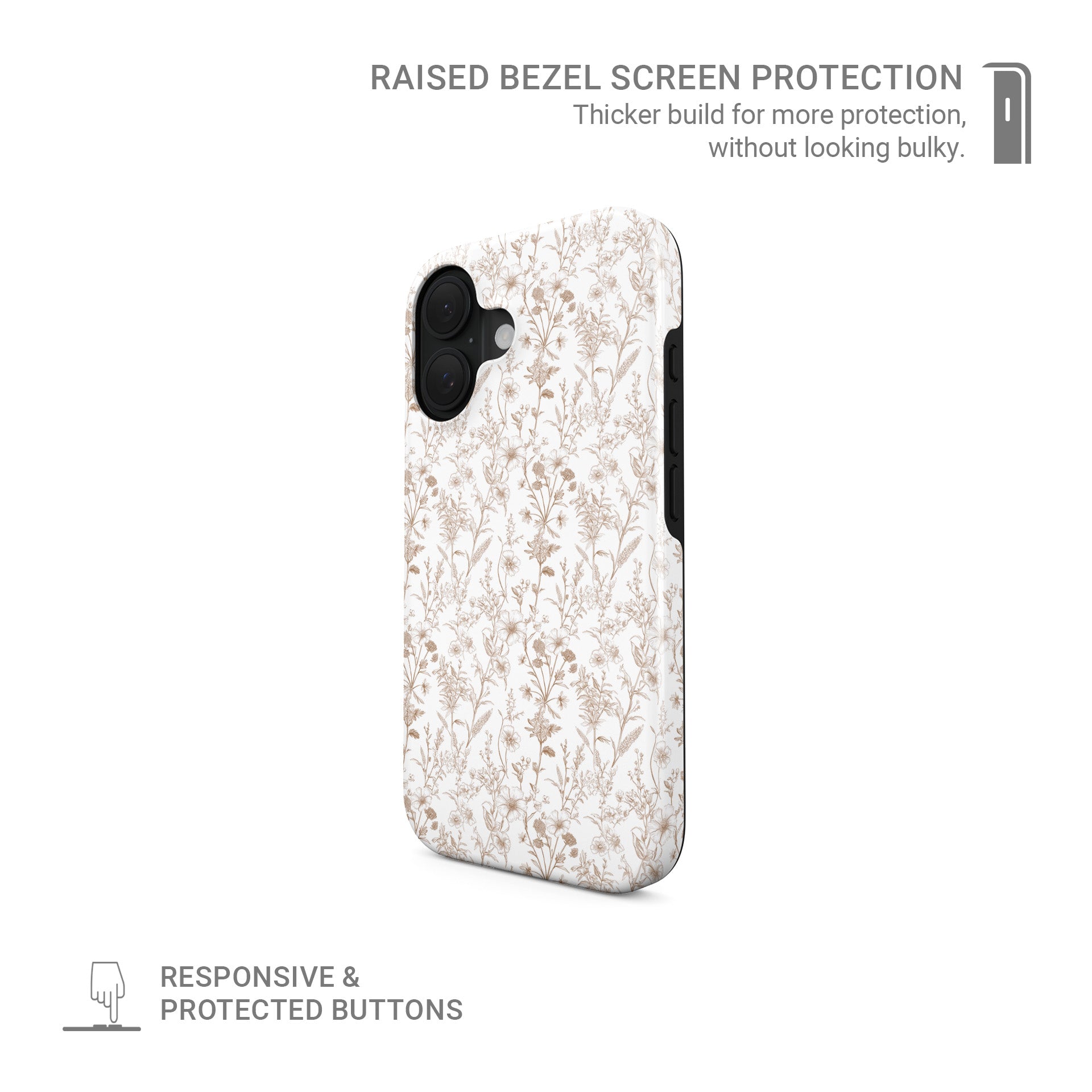 Glossy beige floral MagSafe iPhone case with slim protective fit