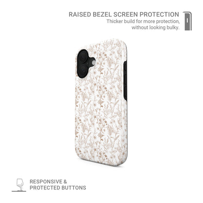 Glossy beige floral MagSafe iPhone case with slim protective fit