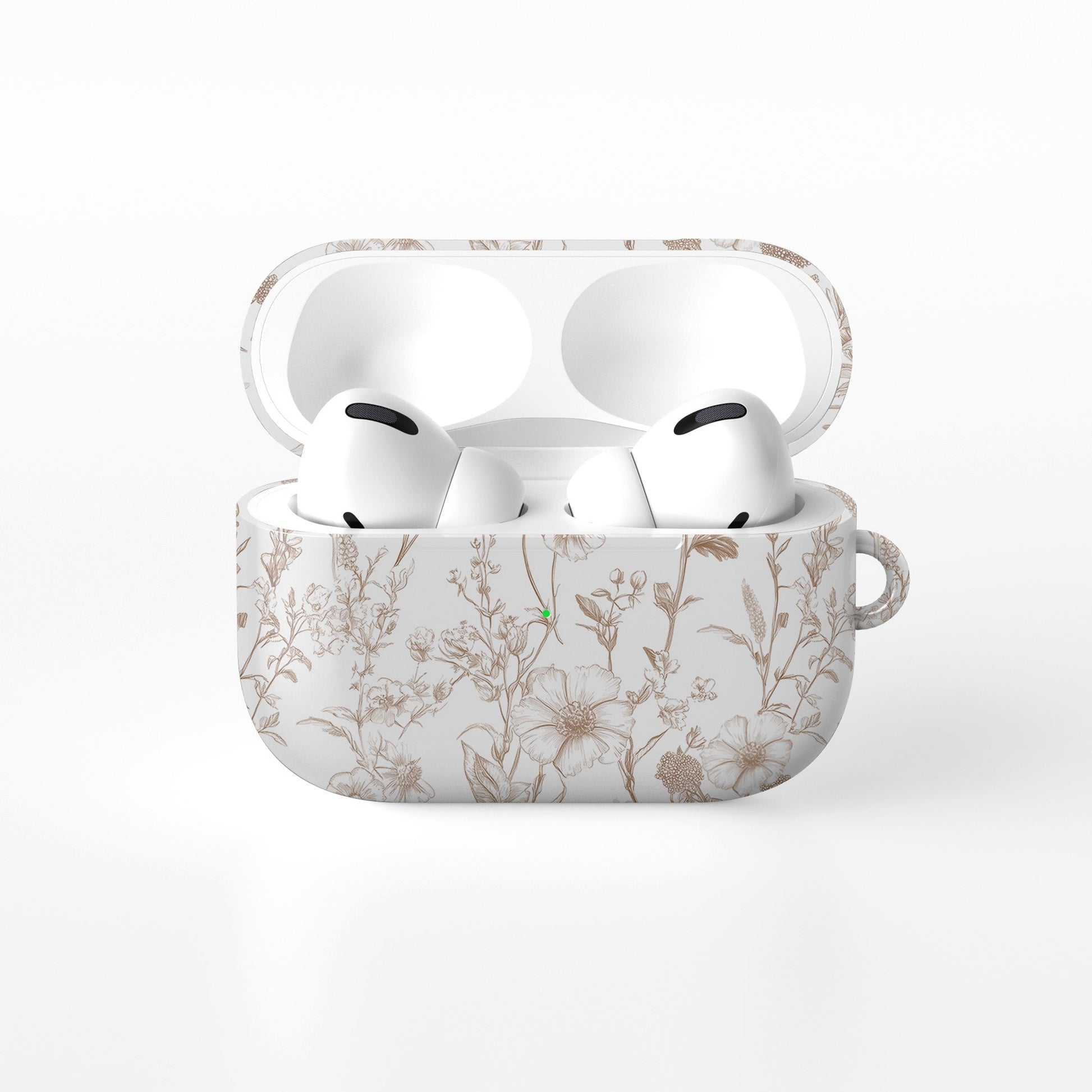 Faded Meadow AirPods Case – vintage beige floral design with glossy finish, slim scratch-resistant cover for Apple AirPods Pro, Pro 2, AirPods 3, and AirPods 2.