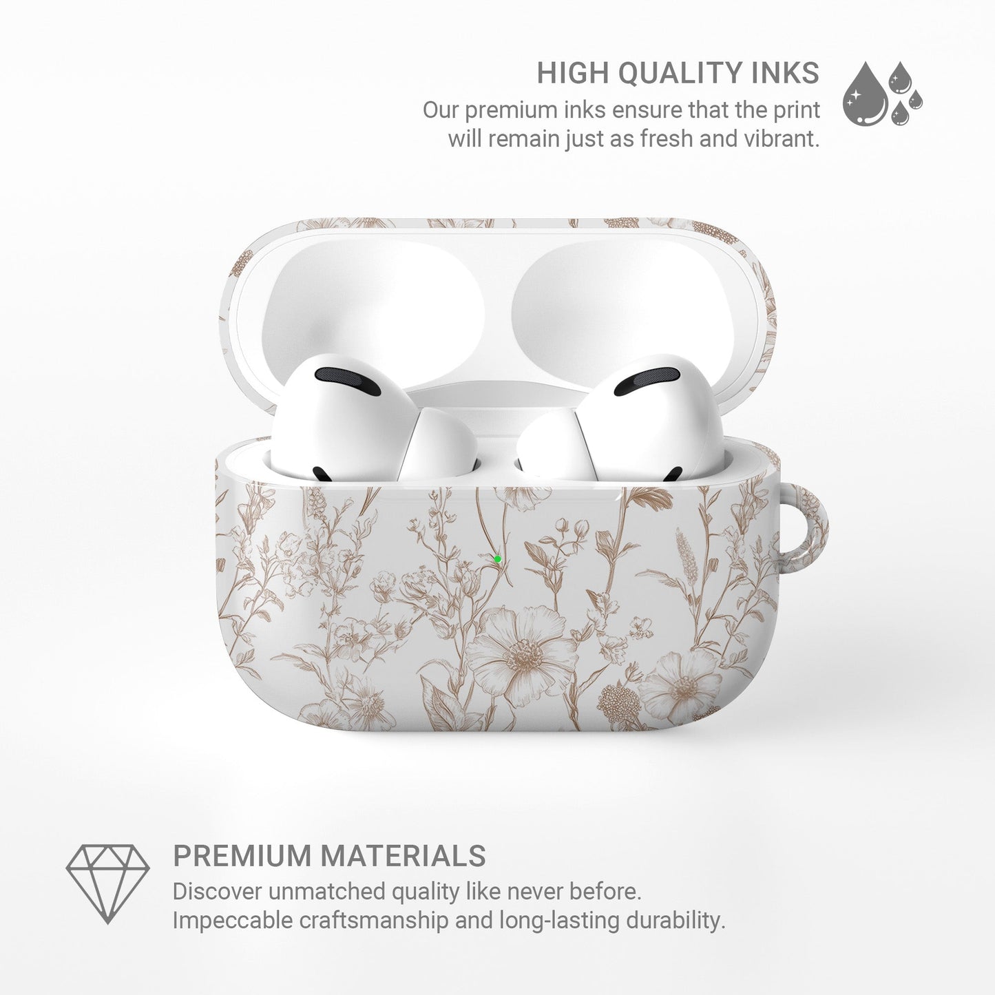 Faded Meadow AirPods Case – vintage beige floral design with glossy finish, slim scratch-resistant cover for Apple AirPods Pro, Pro 2, AirPods 3, and AirPods 2.