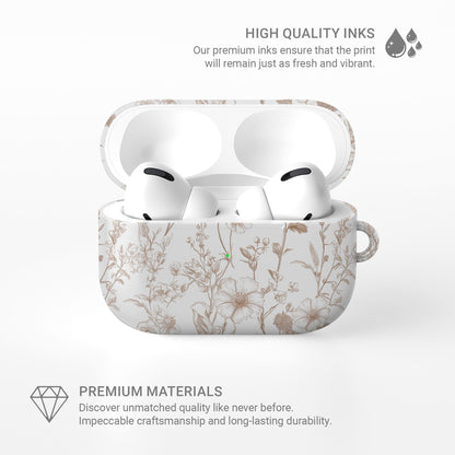 Faded Meadow AirPods Case – vintage beige floral design with glossy finish, slim scratch-resistant cover for Apple AirPods Pro, Pro 2, AirPods 3, and AirPods 2.