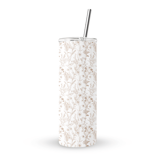 Reusable eco-friendly stainless steel tumbler – soft floral print