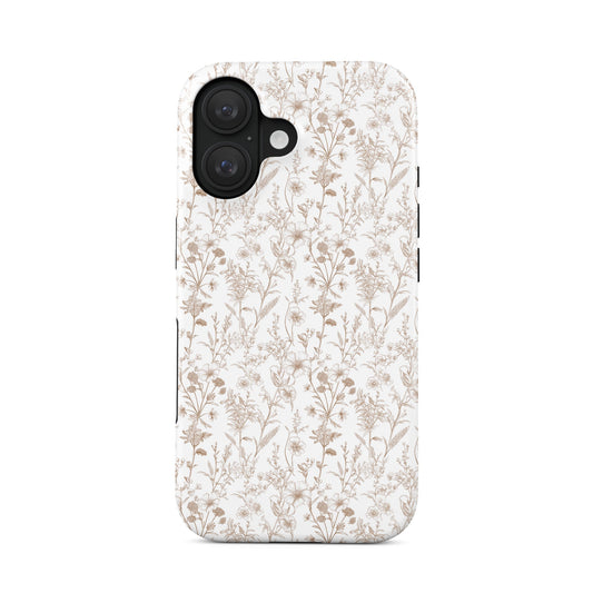 Tough Phone Case – dual-layer beige floral design for iPhone
