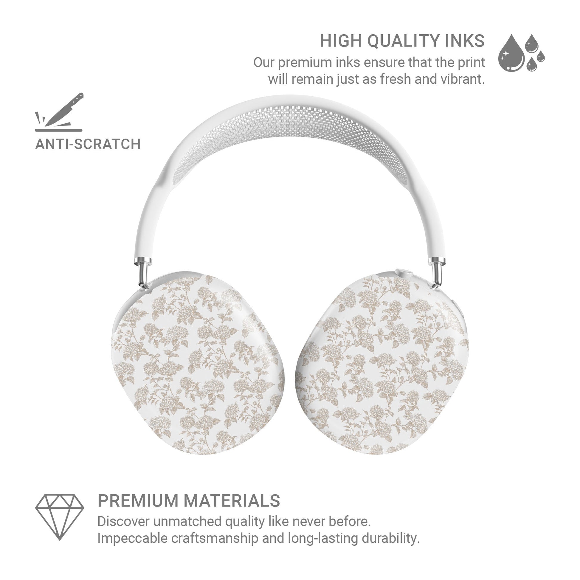 Garden Parlour AirPods Max Tough Case with vintage sepia floral pattern, slim glossy finish, and scratch-resistant protective design.