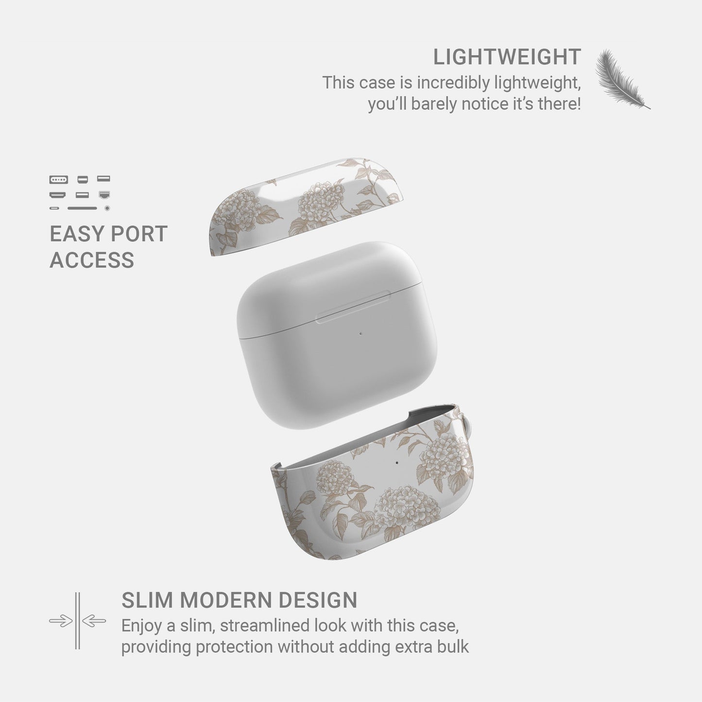 sepia vintage floral design with glossy finish, slim and scratch-resistant cover for Apple AirPods Pro and AirPods Pro 2