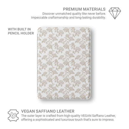 Slim iPad Pro case with Apple Pencil slot and sepia botanical design