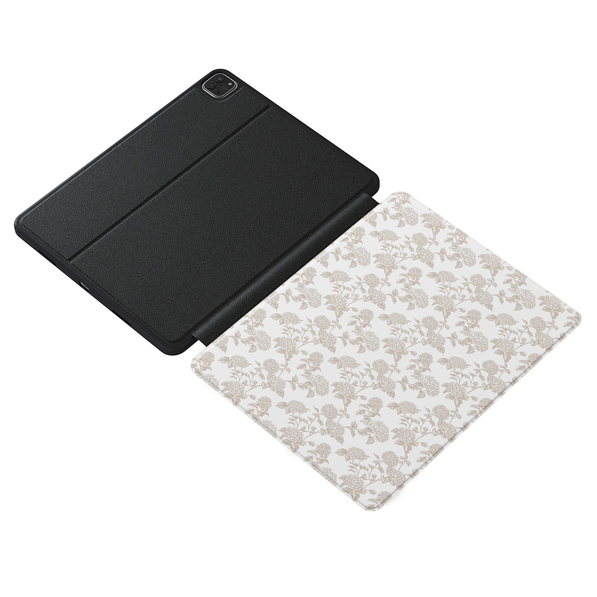 Slim iPad Pro case with Apple Pencil slot and sepia botanical design