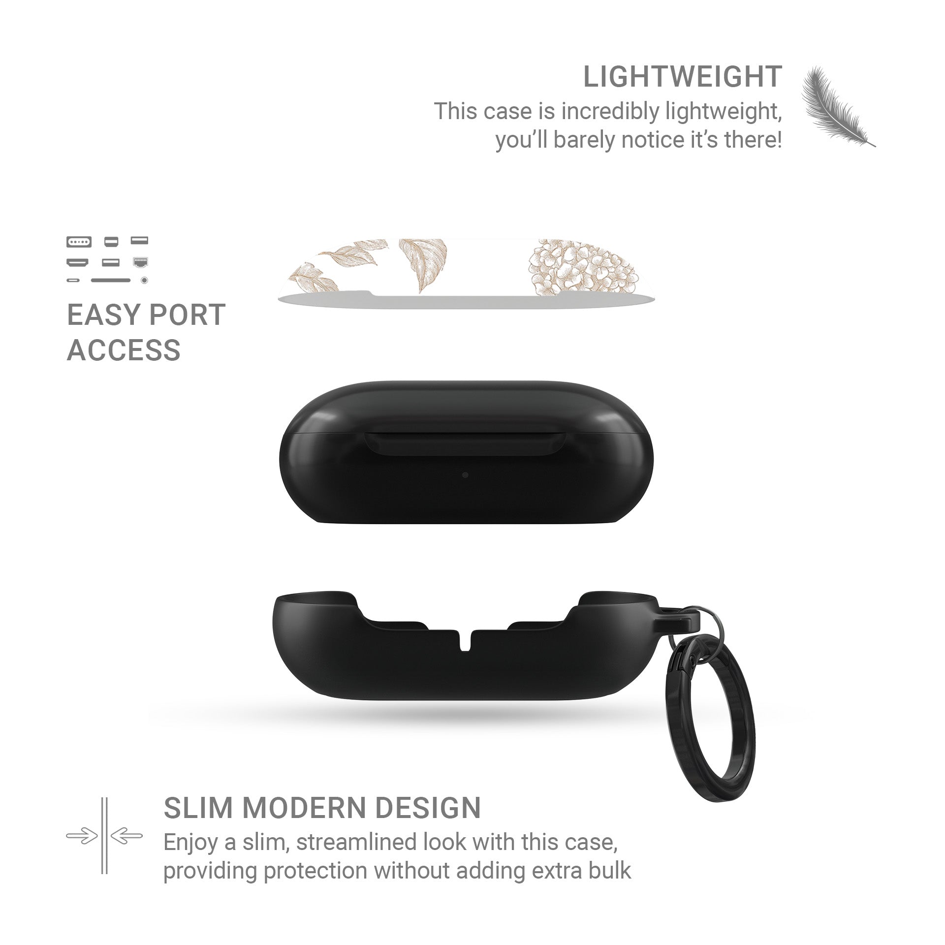 Slim glossy Samsung Galaxy Buds case with botanical design