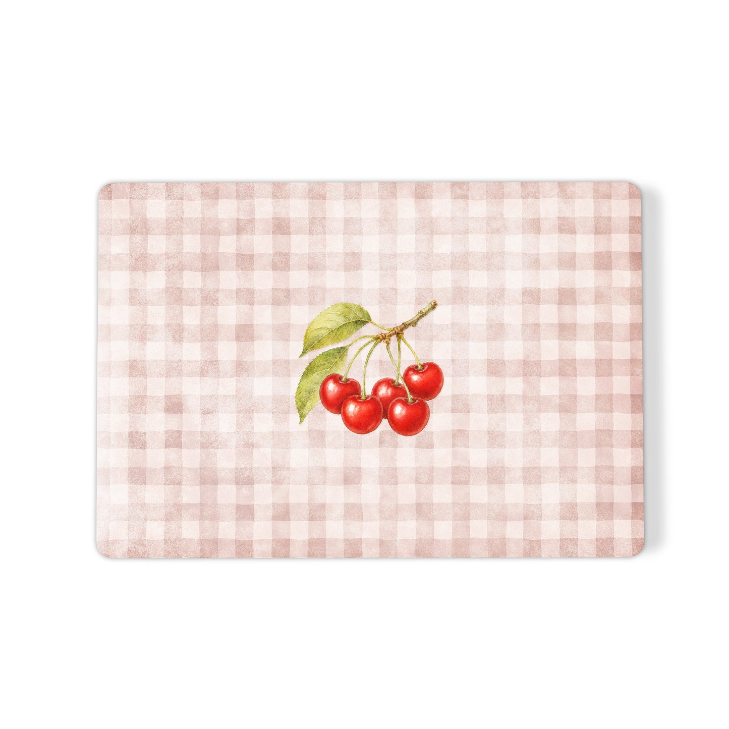 Ruby Bough MacBook Case with watercolour fruiting cherry branch on dusty pink gingham
