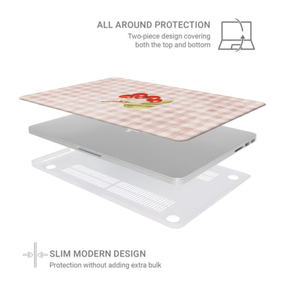 Ruby Bough MacBook Case with watercolour fruiting cherry branch on dusty pink gingham
