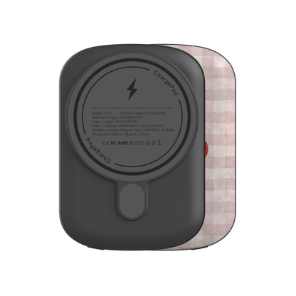 Ruby Bough 5000mAh Magnetic Power Bank with watercolour fruiting cherry branch on dusty pink gingham
