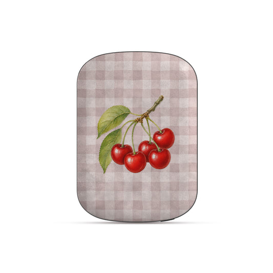 Ruby Bough Power Bank Skin with watercolour fruiting cherry branch on dusty pink gingham

