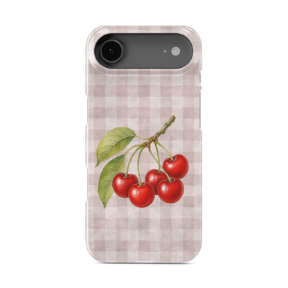 Ruby Bough Snap Phone Case with watercolour fruiting cherry branch on dusty pink gingham
