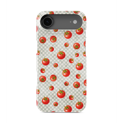 Cherry Jubilee Snap Phone Case with scattered watercolour red cherries on soft pink gingham
