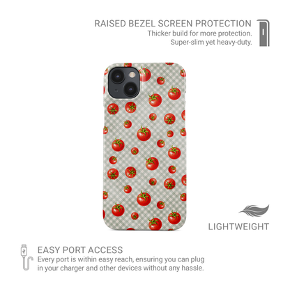 Cherry Jubilee Snap Phone Case with scattered watercolour red cherries on soft pink gingham
